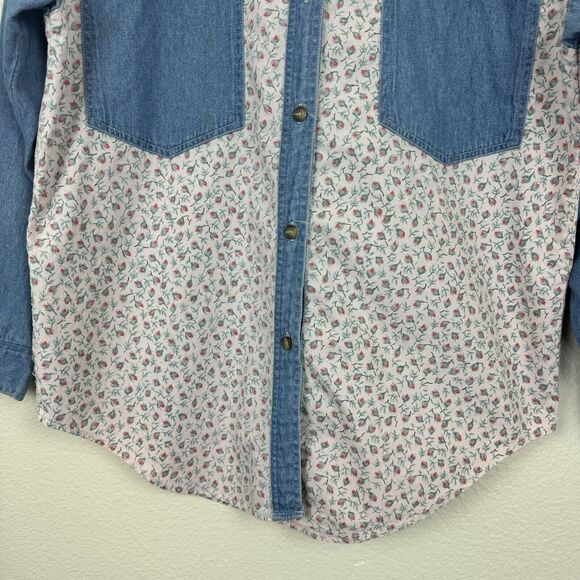 Vintage 90s Partners Mervyns Floral Denim Button Down Long Sleeve Top Cotton M - Picture 5 of 14